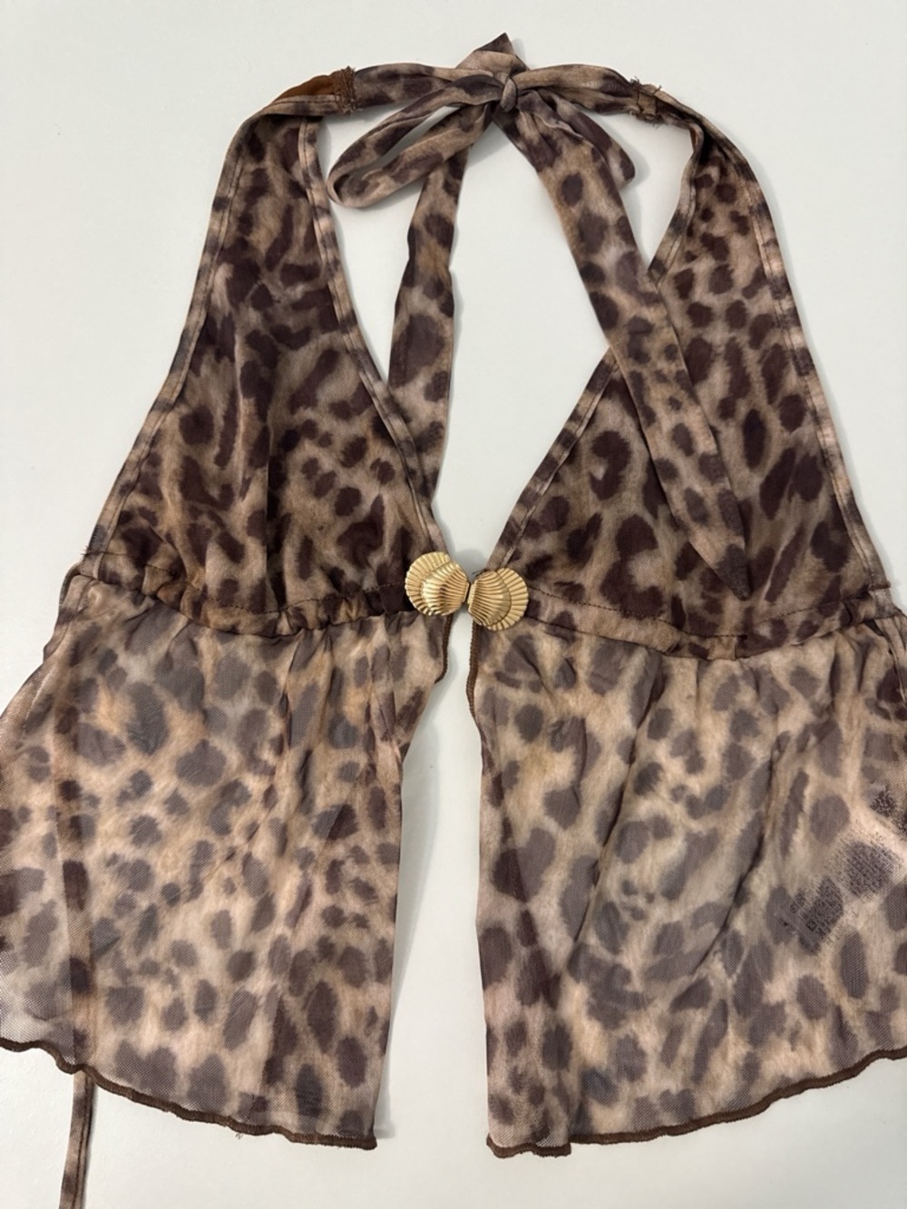 Brown Leopard Print Halter Cami with Gold Shell Accent